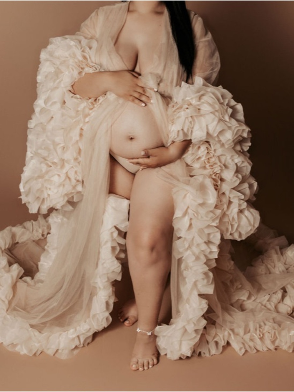 Sheer Ruffle Tulle Robe in Soft Beige - Picture 2 of 2